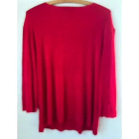 Vintage Calison Women's 1X Red Ribbed Scoop Neck 3/4 Sleeve Top Holiday Glam - Picture 5 of 7